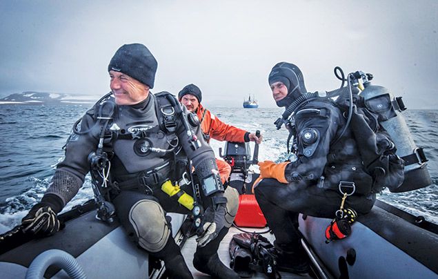 Paul Rose Dare To Explore Paul on the way to dive at Franz Josef Land in the Russian Arctic