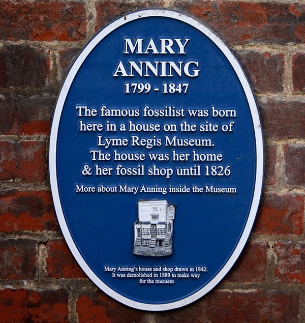 Mary Anning facts: Blue Plaque marking the location of Mary Anning's home and fossil shop