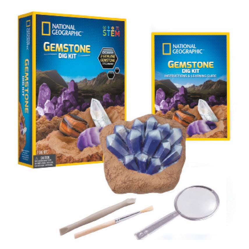 National Geographic Super Gemstone Dig Kit - Excavation Gem Kit with 10 Real Gemstones for Kids, Discover Gems with Dig Tools & Magnifying Glass, Scie