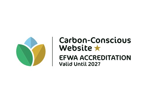 a logo that reads: Carbon-Conscious Website. EFWA ACCREDITATION. Valid until 2027.