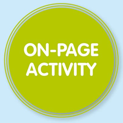 A green circle with white text in the center that reads ON-PAGE ACTIVITY sits on a light blue background, evoking the playful and educational vibe of National Geographic Little Kids.