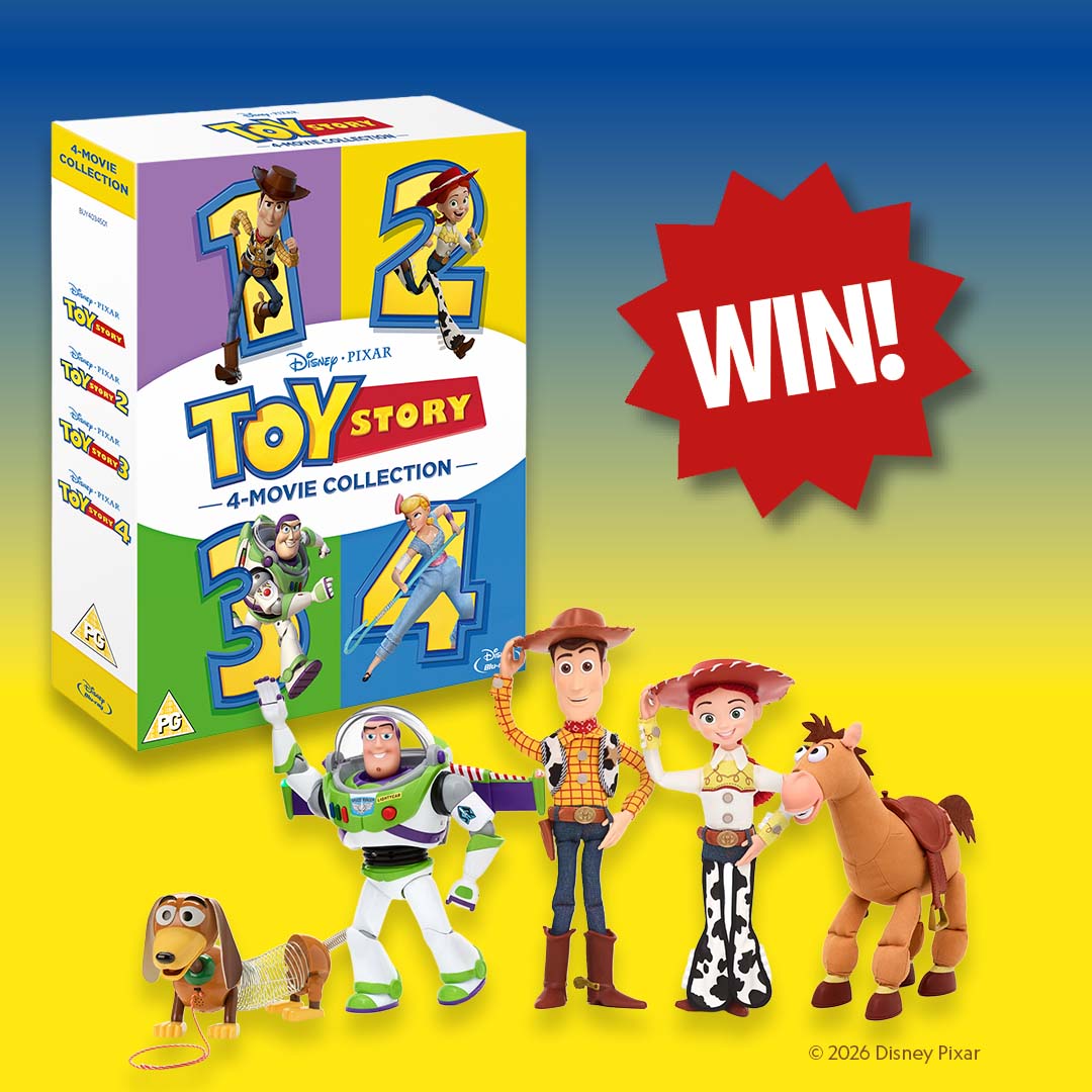 Disney and Pixar's Toy Story 1, 2, 3, 4 DVD set. Woody, Jessie, Buzz, Bullseye and Slinky toys.