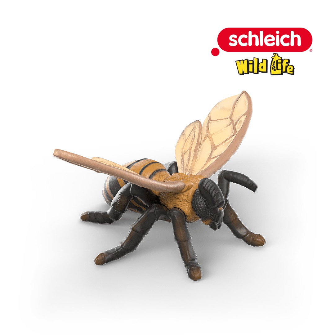 A realistic plastic hornet figurine with brown and yellow details, black legs, and translucent wings—perfect for any insects enthusiast—shown on a white background with the Schleich Wild Life logo in the top right corner.